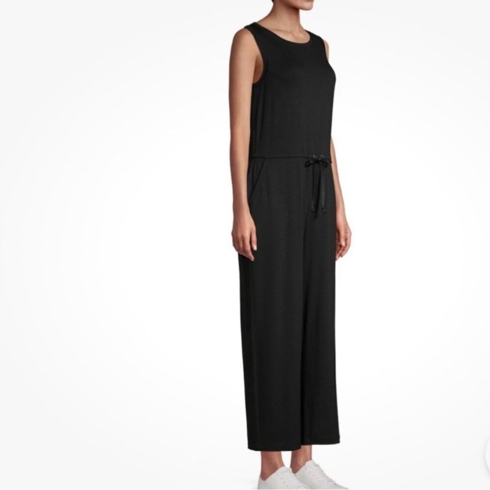 Eileen Fisher Black Cotton Sleeveless Jumpsuit Elastic Waistband Womens Medium - Picture 3 of 12